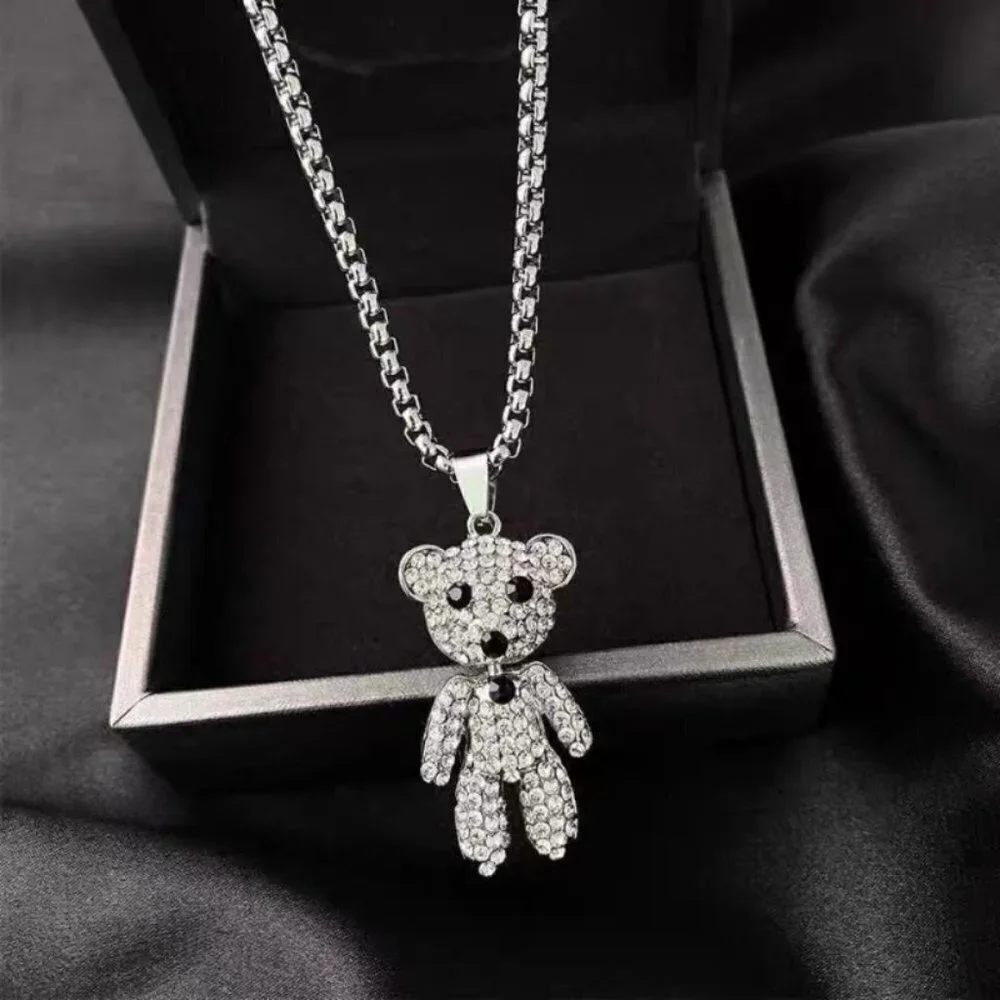 Rhinestone Bear Necklace
